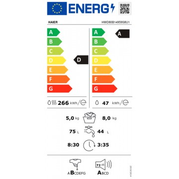 Haier HWD80-B14959S8U1 Πλυντήριο-Στεγνωτήριο Ρούχων 8kg/5kg Ατμού 1400 Στροφές με Wi-Fi Haier HWD80-B14959S8U1 Πλυντήριο-Στεγνωτήριο Ρούχων 8kg/5kg Ατμού 1400 Στροφές με Wi-Fi